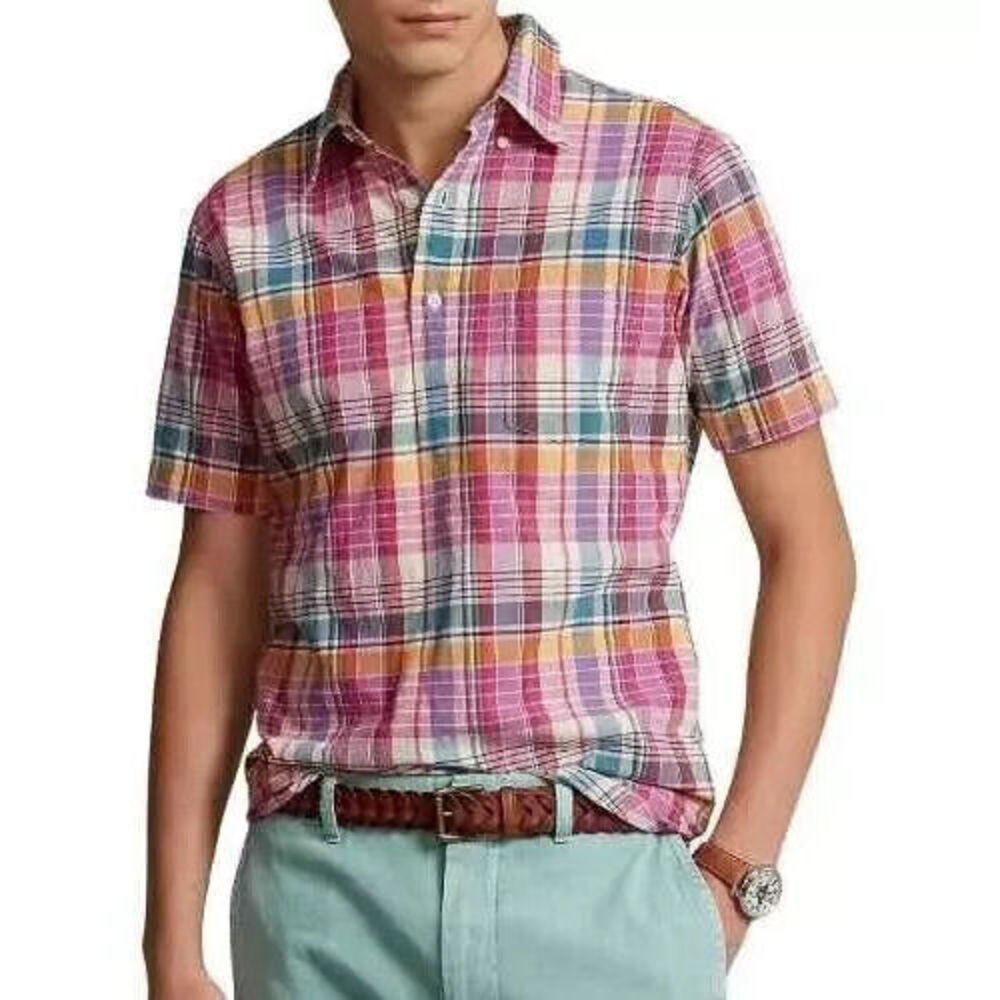 Polo Ralph Lauren men's Classic Fit Plaid Short Sleeve Placket Shirt Small S